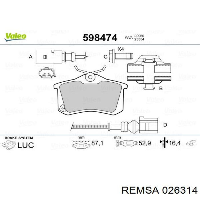 Задні дискові колодки Remsa 026314