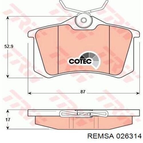 Задні гальмівні колодки 026314 Remsa
