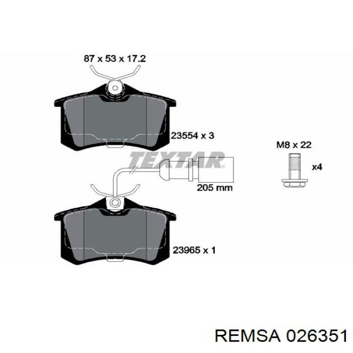 Задні гальмівні колодки Remsa 026351 ціна, від 23.82 USD