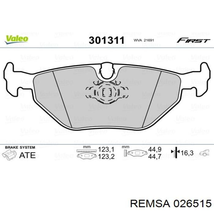 Задні дискові колодки Remsa 026515