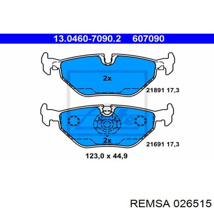 026515 Remsa колодки гальмові задні, дискові
