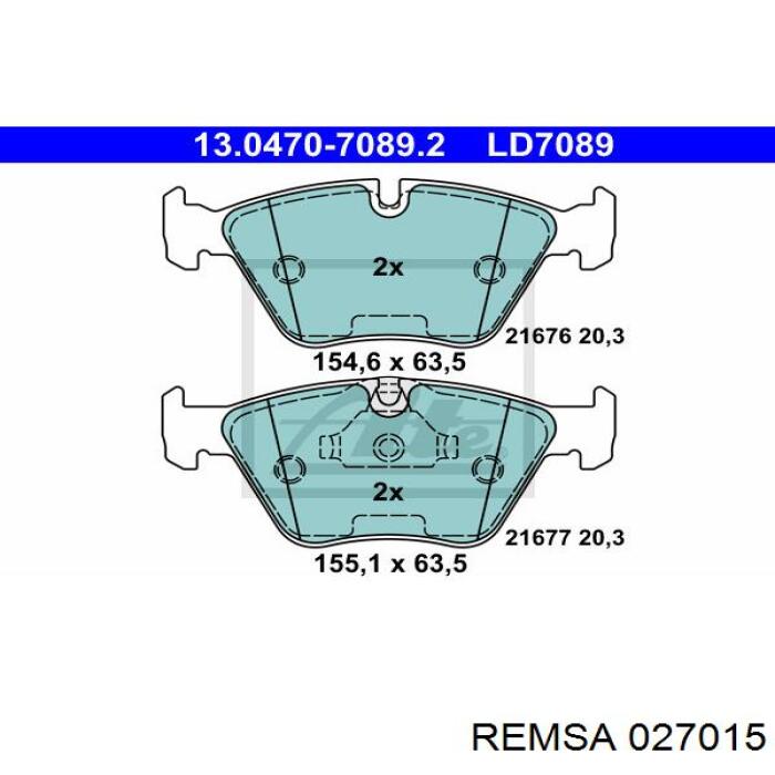 Купити 027015 Remsa Колодки гальмівні передні, дискові