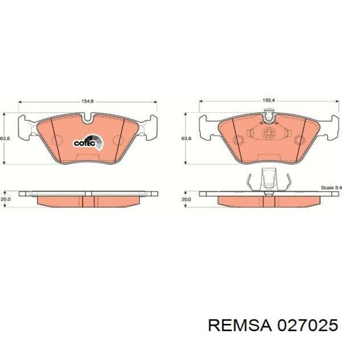 Передні тормозні колодки 027025 Remsa