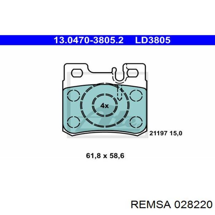 Задні гальмівні колодки 028220 Remsa