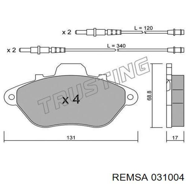 Колодки гальмівні передні, дискові 031004 Remsa