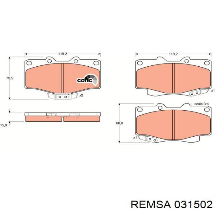 Колодки гальмівні передні, дискові 031502 Remsa