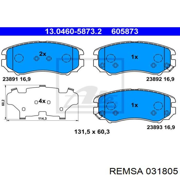 Передні тормозні колодки 031805 Remsa