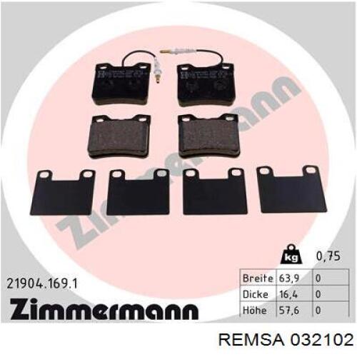 Задні гальмівні колодки Remsa 032102 ціна, від 13.17 USD