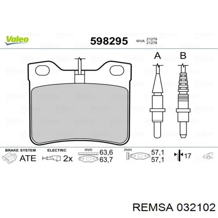 Задні гальмівні колодки 032102 Remsa