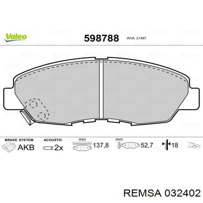 Передні тормозні колодки 032402 Remsa