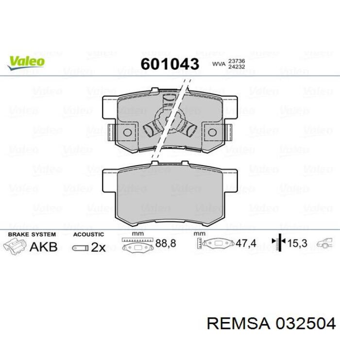 Задні гальмівні колодки 032504 Remsa