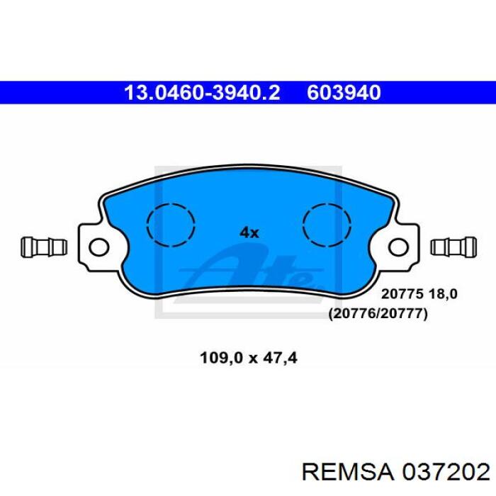 Передні тормозні колодки 037202 Remsa