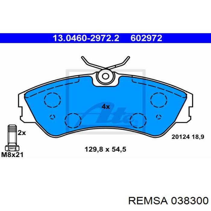 Передні тормозні колодки 038300 Remsa
