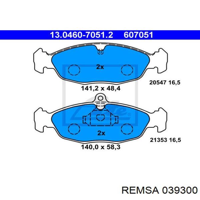 039300 Remsa колодки гальмівні передні, дискові