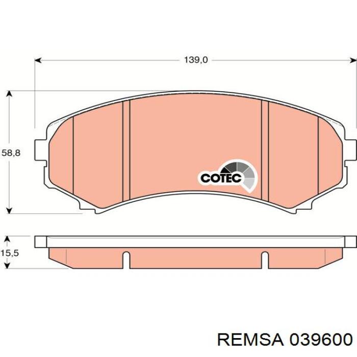Передні тормозні колодки 039600 Remsa