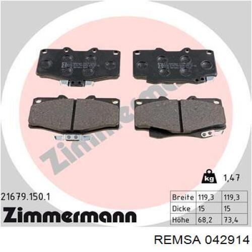 Гальмівні колодки Remsa 042914 ціна, від 22.73 USD