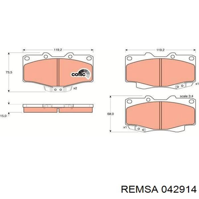 Колодки гальмівні передні, дискові 042914 Remsa