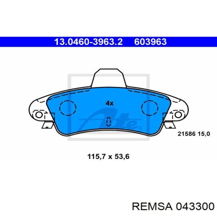 Колодки гальмові задні, дискові 043300 Remsa