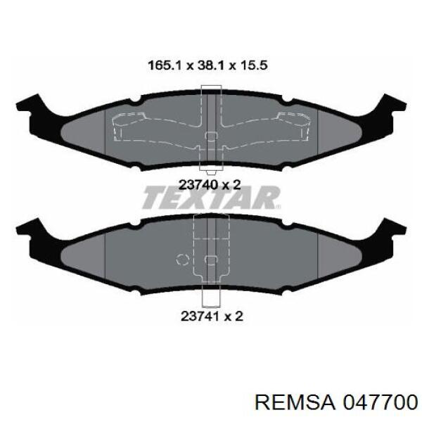 Колодки гальмівні передні, дискові 047700 Remsa