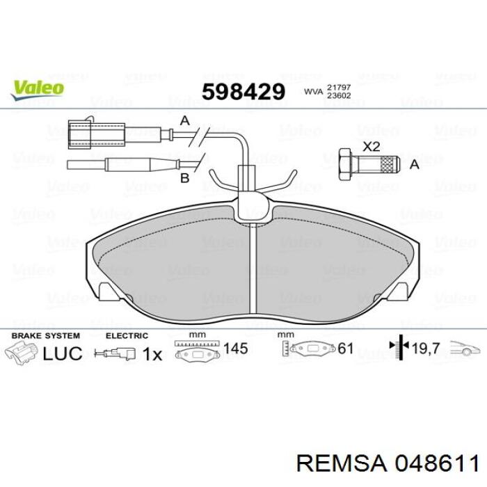 Передні тормозні колодки 048611 Remsa