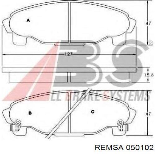 Колодки гальмівні передні, дискові 050102 Remsa