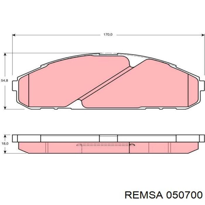 Колодки гальмівні передні, дискові 050700 Remsa