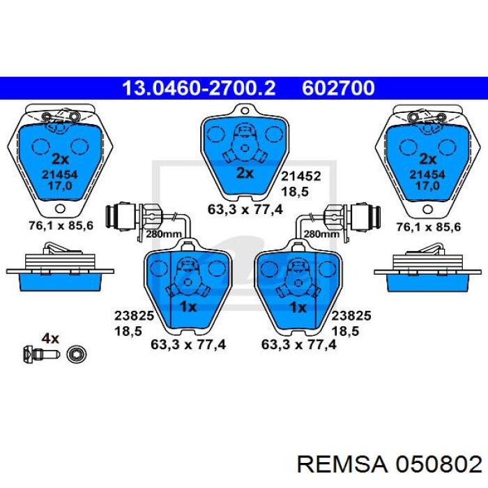 Передні тормозні колодки 050802 Remsa