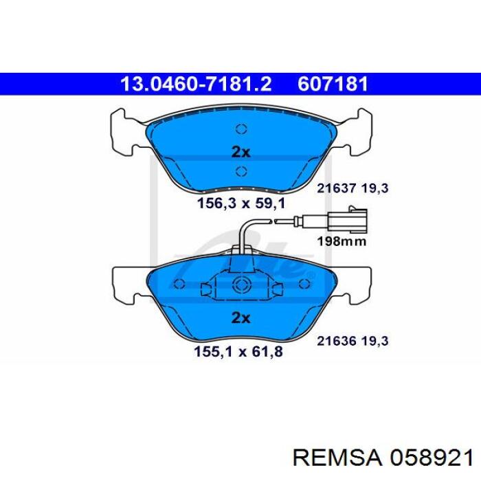 Купити 058921 Remsa Колодки гальмівні передні, дискові