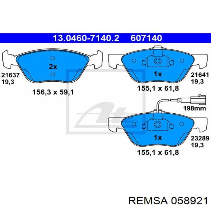 Купити 058921 Remsa Колодки гальмівні передні, дискові