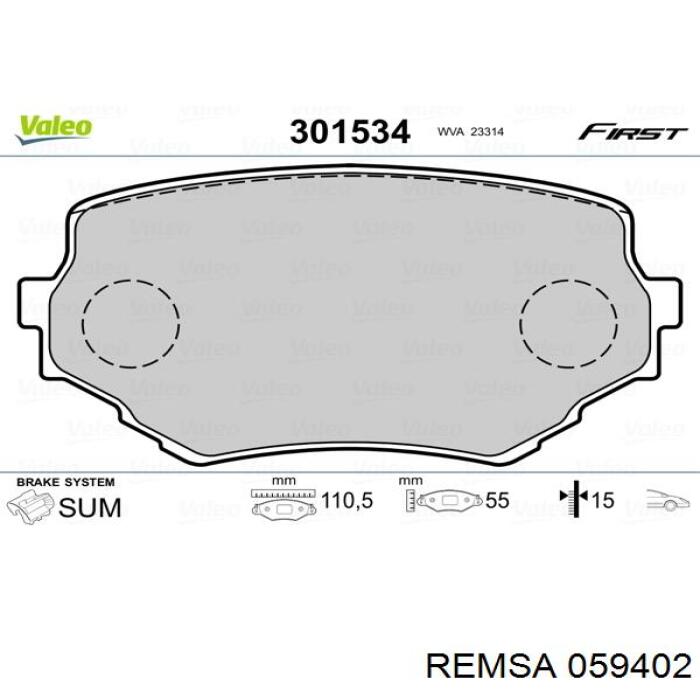 Купити 059402 Remsa Колодки гальмівні передні, дискові