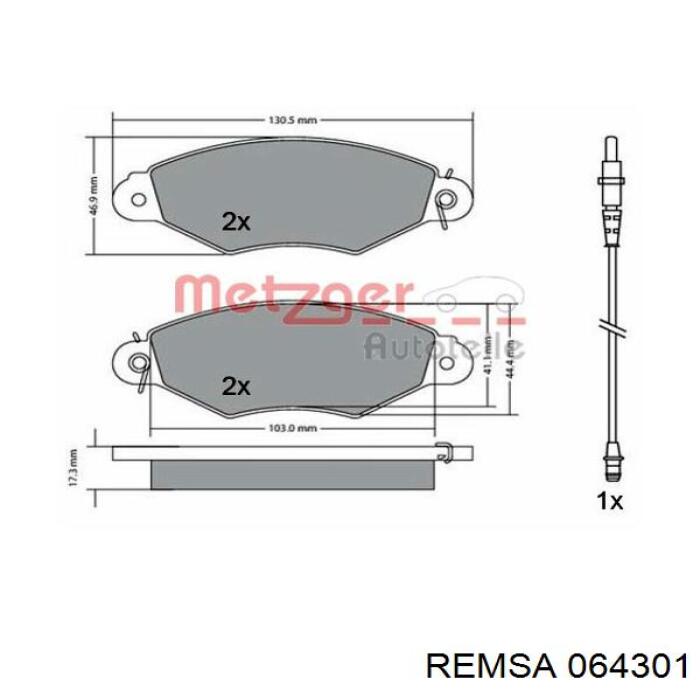 Купити 064301 Remsa Колодки гальмівні передні, дискові