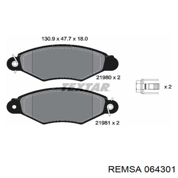064301 Remsa колодки гальмівні передні, дискові