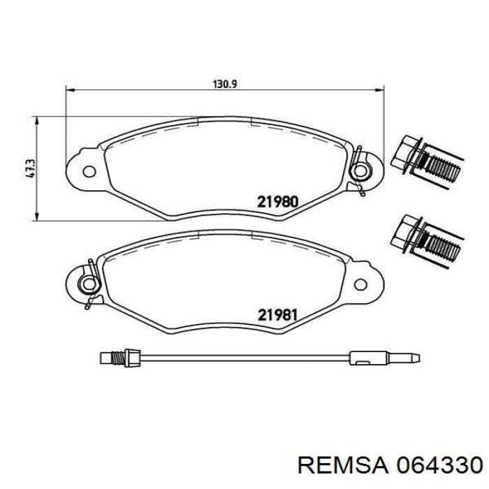 Колодки гальмівні передні, дискові 064330 Remsa