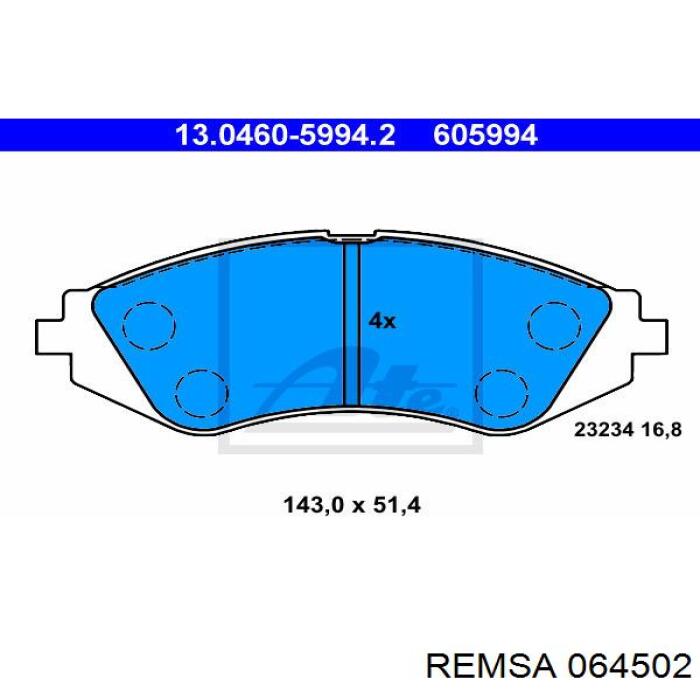 Передні тормозні колодки 064502 Remsa