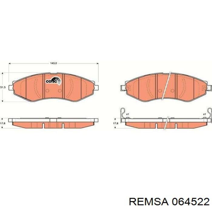 Купити 064522 Remsa Колодки гальмівні передні, дискові