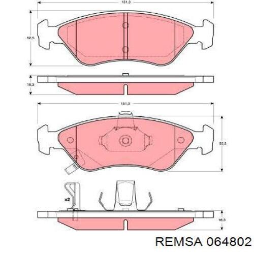 Передні тормозні колодки 064802 Remsa