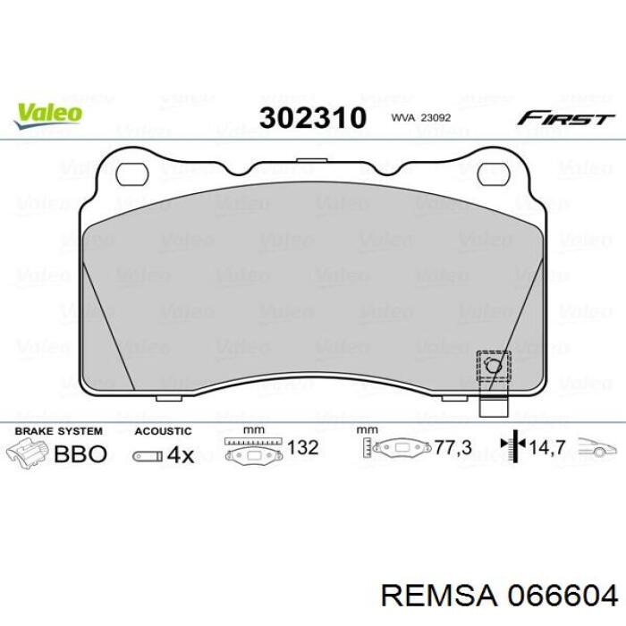 066604 Remsa колодки гальмівні передні, дискові