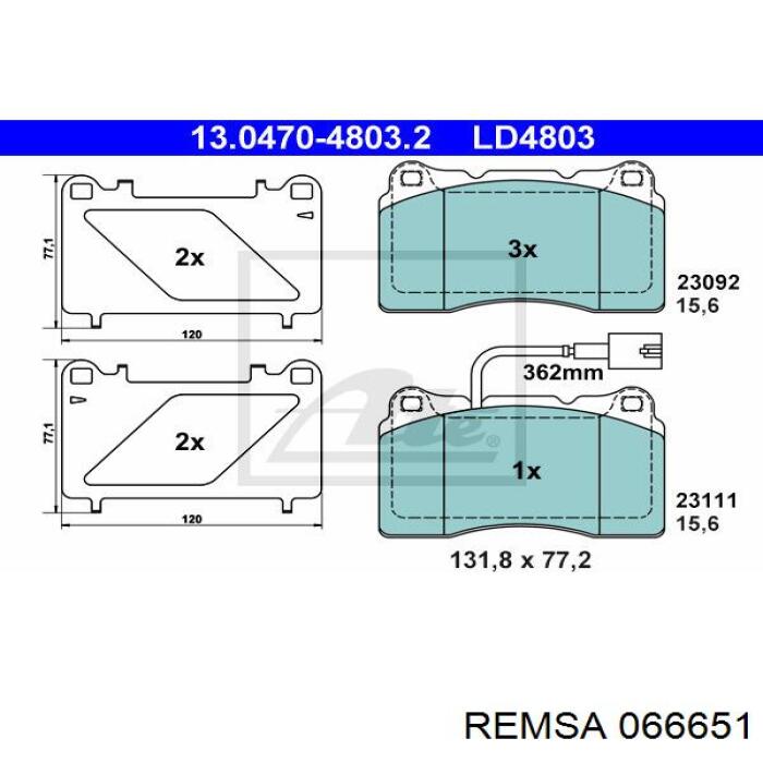 Купити 066651 Remsa Колодки гальмівні передні, дискові