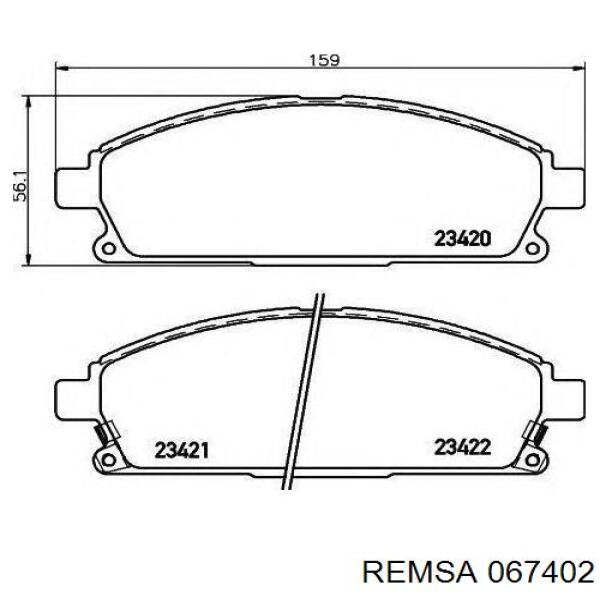 Колодки гальмівні передні, дискові 067402 Remsa