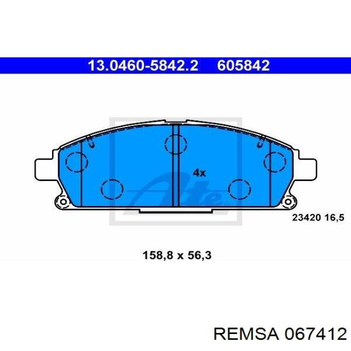 Передні тормозні колодки 067412 Remsa