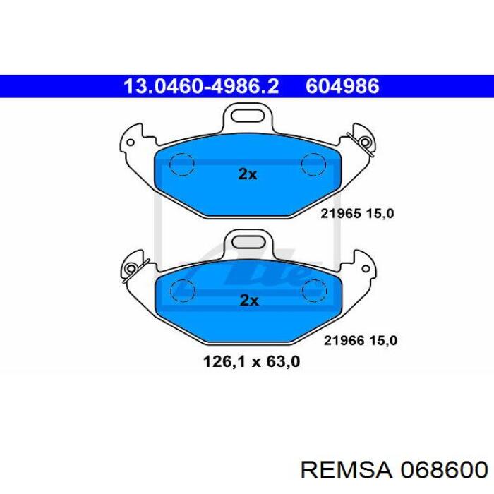 Колодки гальмові задні, дискові 068600 Remsa