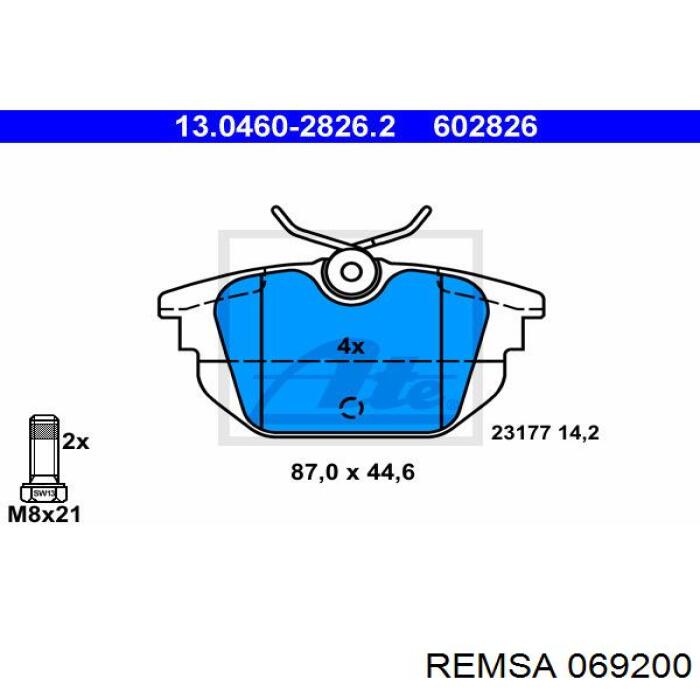Задні гальмівні колодки 069200 Remsa