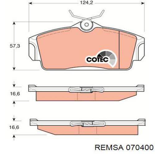 Купити 070400 Remsa Колодки гальмівні передні, дискові