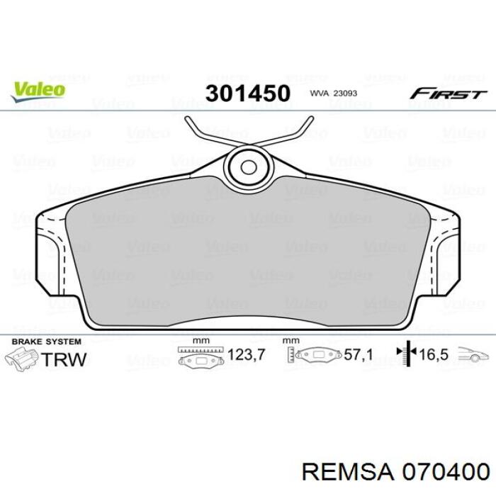 Передні тормозні колодки 070400 Remsa