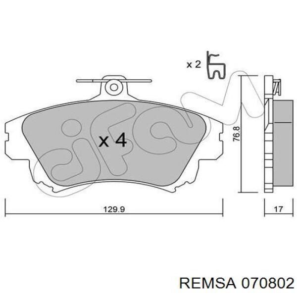 Передні тормозні колодки 070802 Remsa