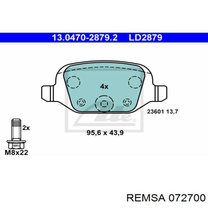 Задні гальмівні колодки Remsa 072700 ціна, від 20.35 USD