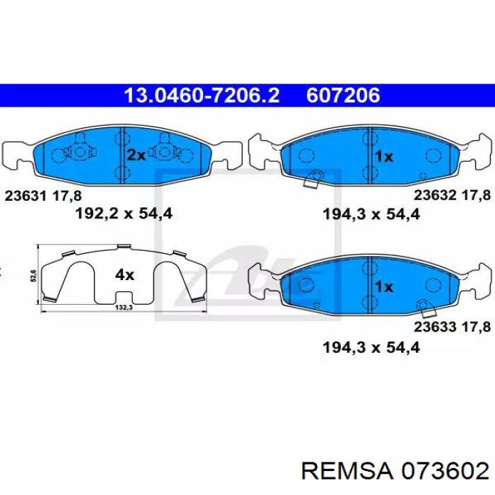 Купити 073602 Remsa Колодки гальмівні передні, дискові