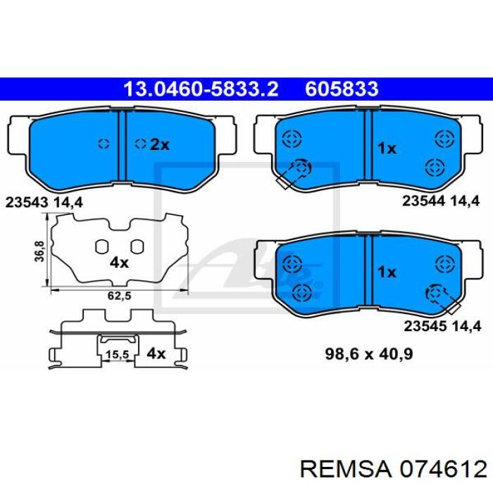 074612 Remsa Колодки гальмівні задні, дискові