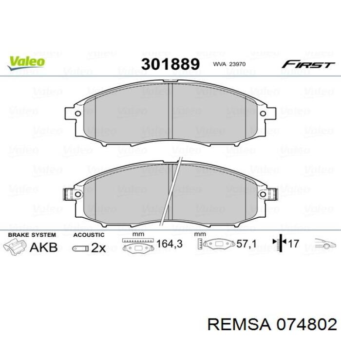 Гальмівні колодки Remsa 074802 ціна, від 30.70 USD