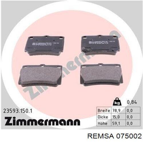Задні гальмівні колодки 075002 Remsa